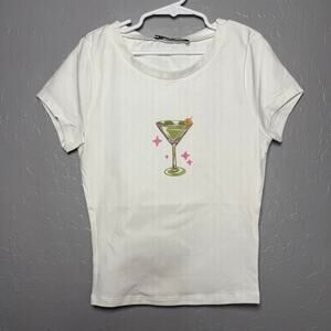 Princess Polly Martini Time Graphic Baby Tee White Size US 2